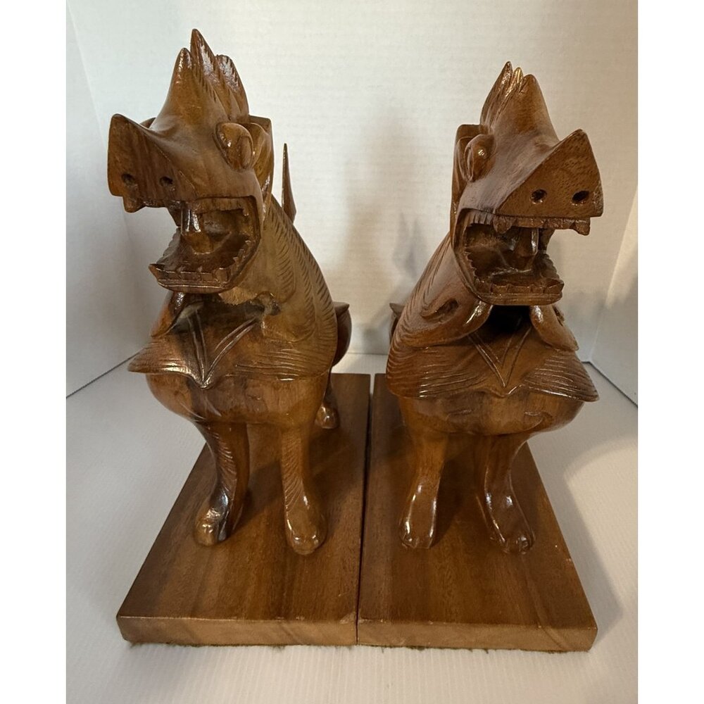 Hand-Carved Wooden Foo Dog Guardian Lion Shisa Statues Vintage - Picture 9 of 16